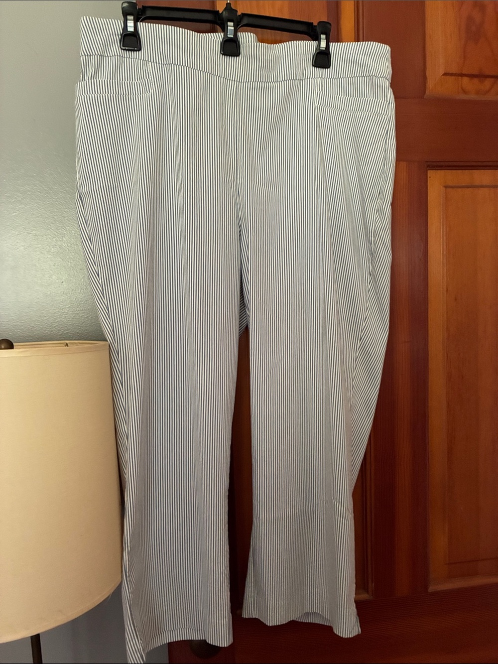 Women’s Pinstripe Dress Pants - White and Navy